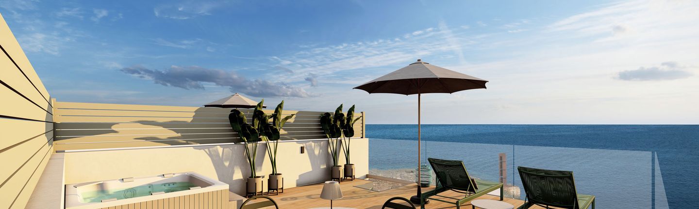 Universal Mallorca Travel Universal Hotel Romantica Colonia Sant Jordi Familien und Sporthotel Terrasse Jacuzzi Blick aufs Meer Meerblick